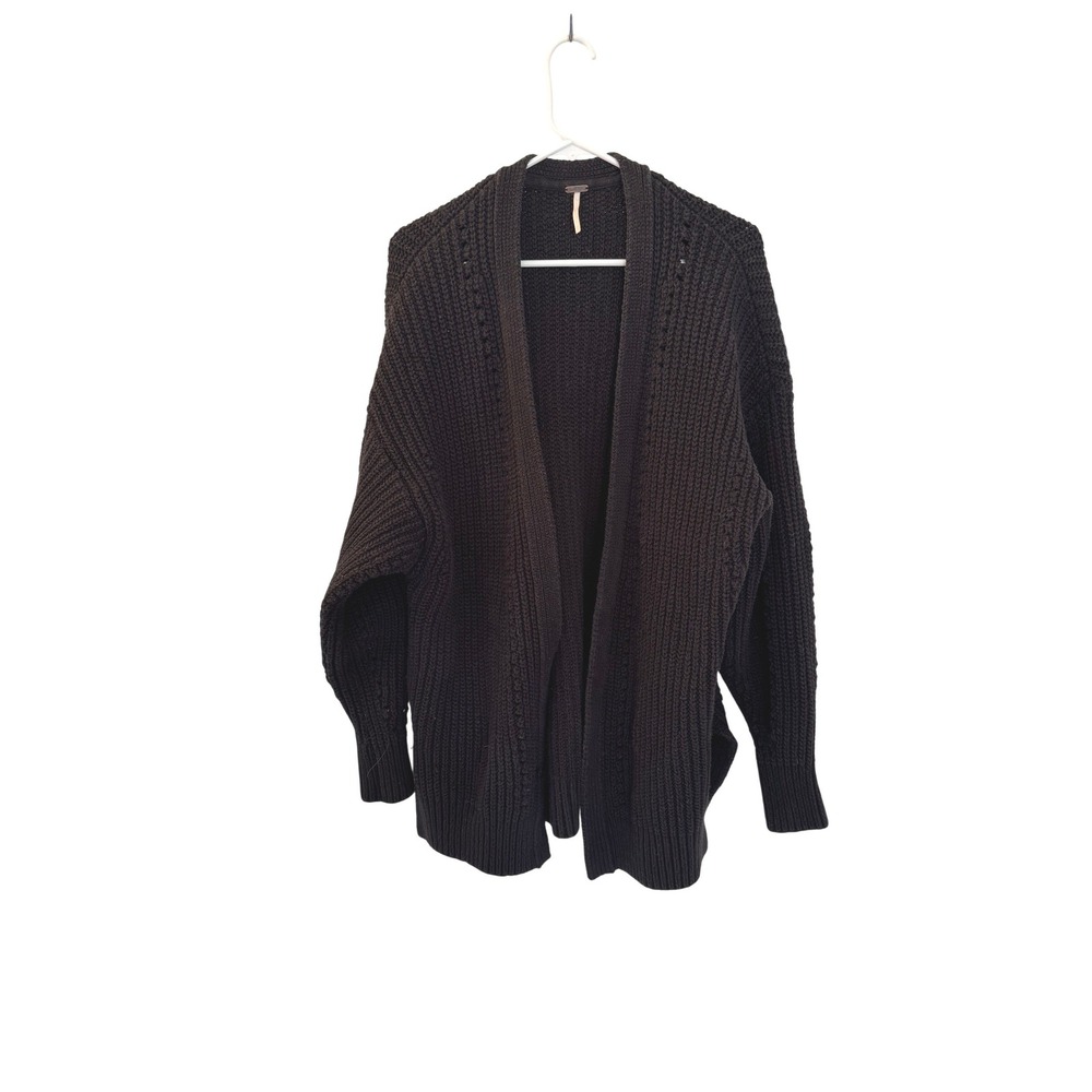 Free People Nightingale Cardigan Black Ribbed Knit Oversized XS OB554228